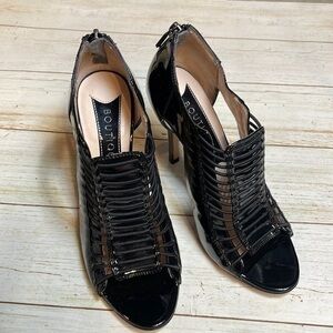 Boutique 9 Women Black Patent Leather Open Toe Heel Size 6.5